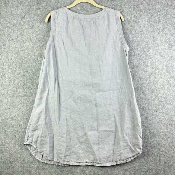 FLAX Linen Tunic Top Womens Small Gray Pockets Lagenlook Quiet Luxury Coastal - Picture 7 of 12